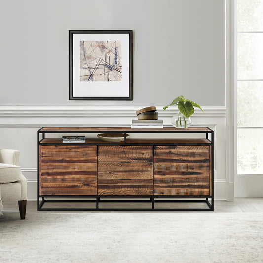 Ludgate 3 Drawer Sideboard Buffet in Acacia and Black Metal By Armen Living | Sideboards | Modishstore