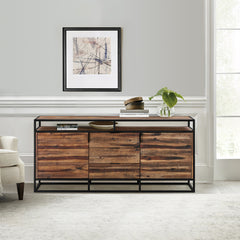 Ludgate 3 Drawer Sideboard Buffet in Acacia and Black Metal By Armen Living