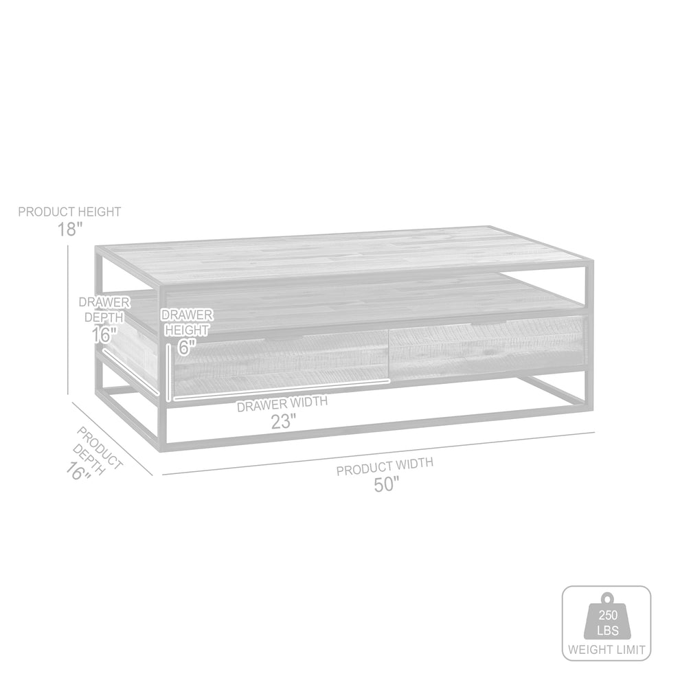 Ludgate Rectangle Coffee Table with Shelf in Acacia and Black Metal By Armen Living | Coffee Tables | Modishstore - 7