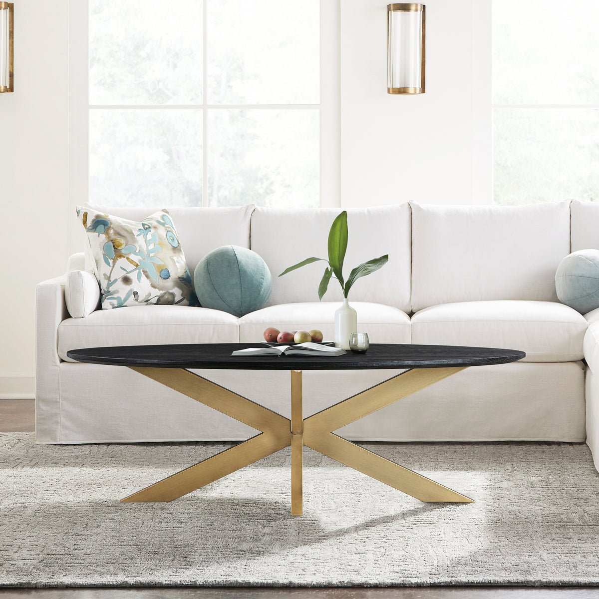 Lombard Oval Coffee Table in Black Brushed Oak Wood By Armen Living | Coffee Tables | Modishstore