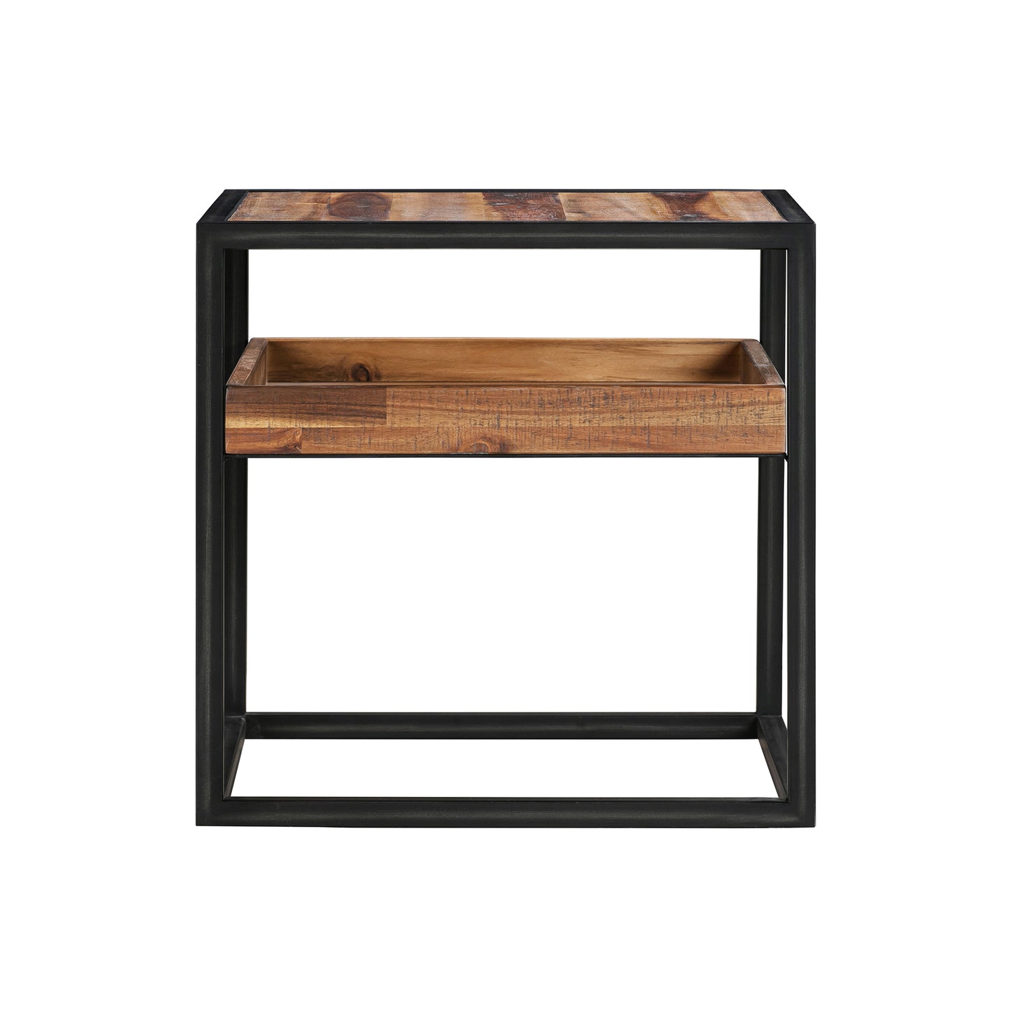 Ludgate Square End Table with Shelf in Acacia and Black Metal By Armen Living | End Tables | Modishstore - 3