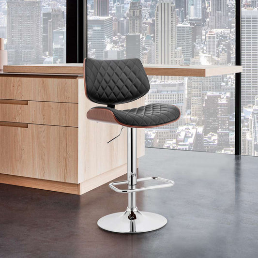 Leland Adjustable Black Faux Leather and Chrome Finish Bar Stool By Armen Living | Bar Stools | Modishstore