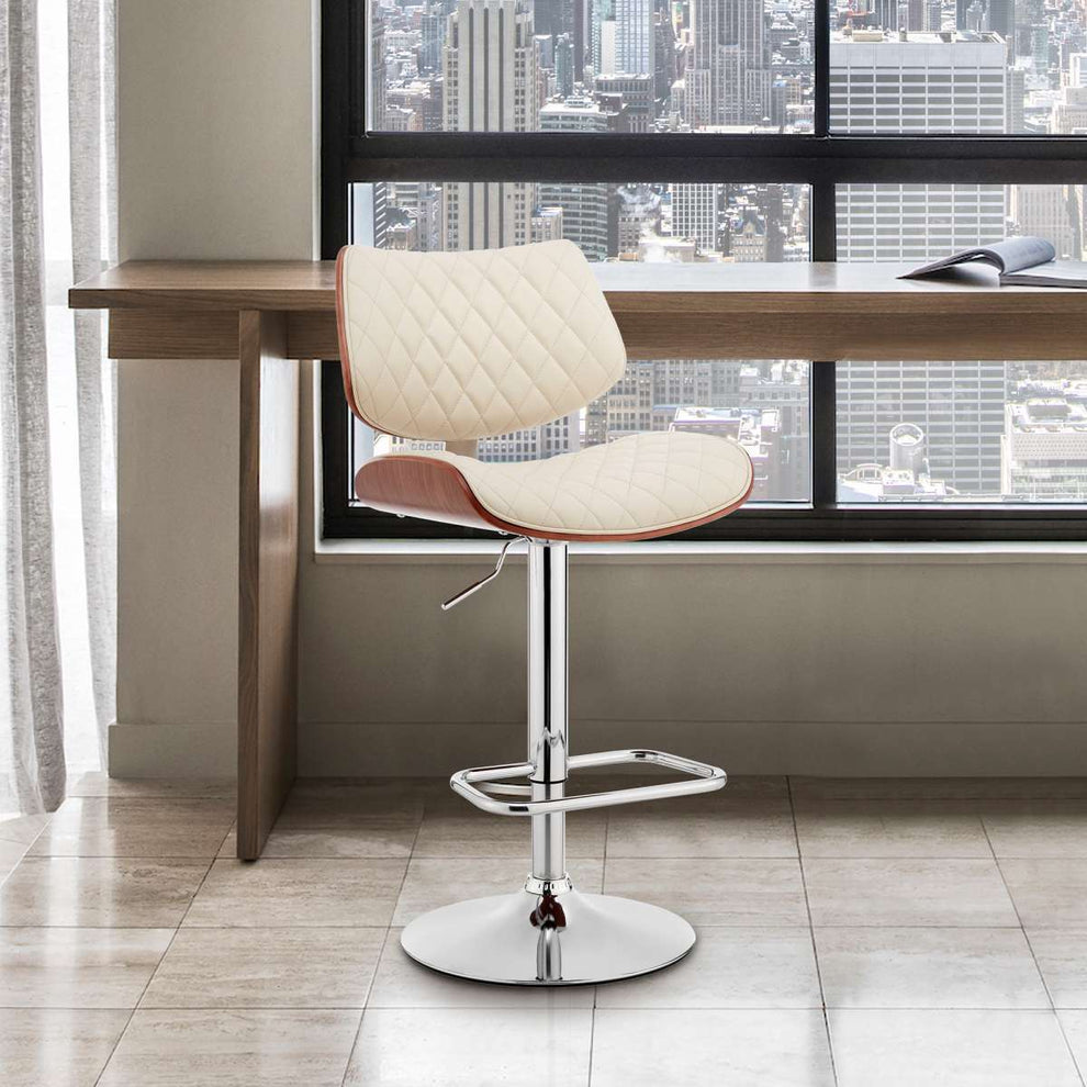 Leland Adjustable Black Faux Leather and Chrome Finish Bar Stool By Armen Living | Bar Stools | Modishstore - 9