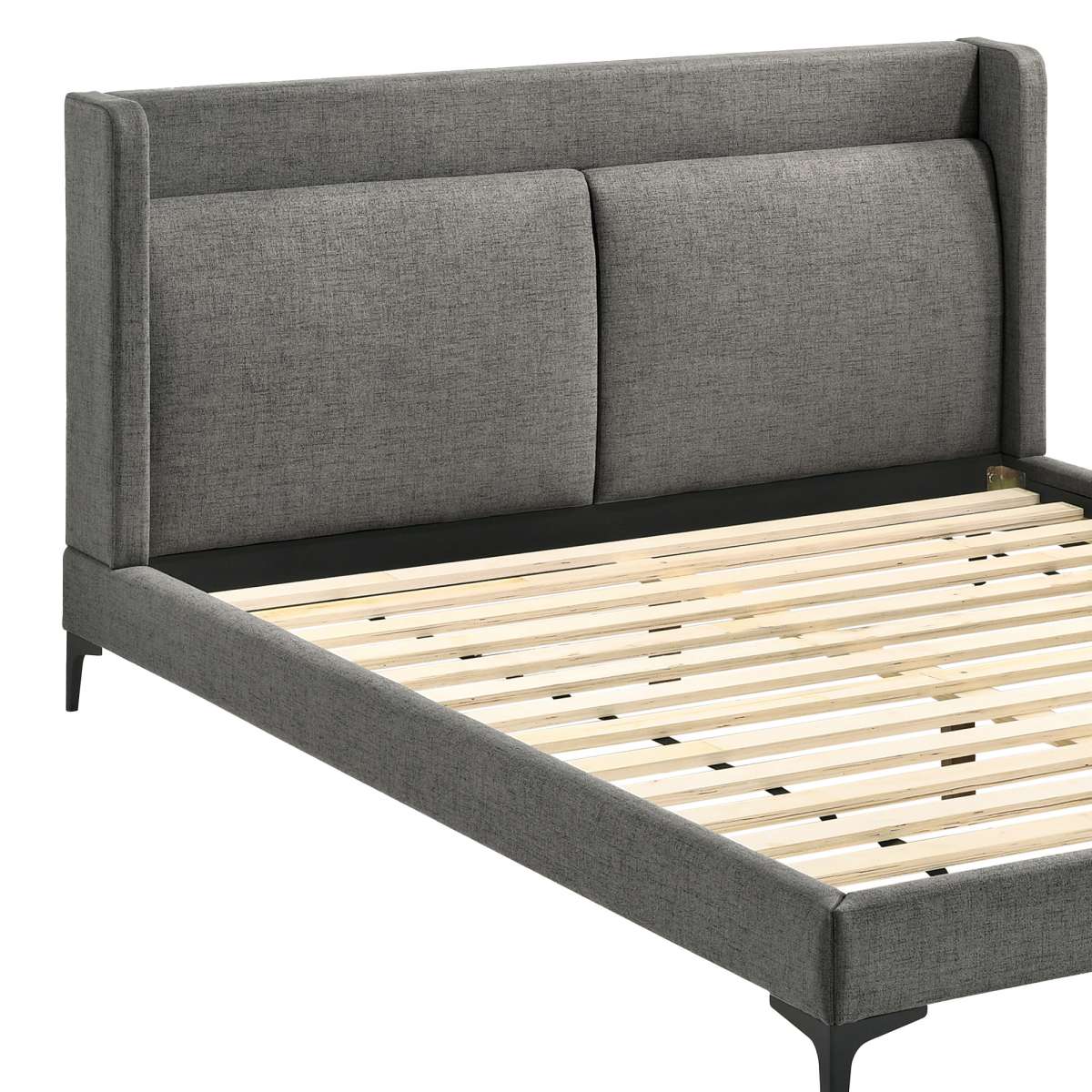 Legend Gray Fabric Queen Platform Bed with Black Metal Legs By Armen Living | Beds | Modishstore - 3