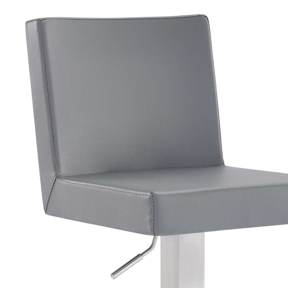 Legacy Adjustable Height Swivel Grey Faux Leather and Brushed Stainless Steel Bar Stool By Armen Living | Bar Stools | Modishstore - 5