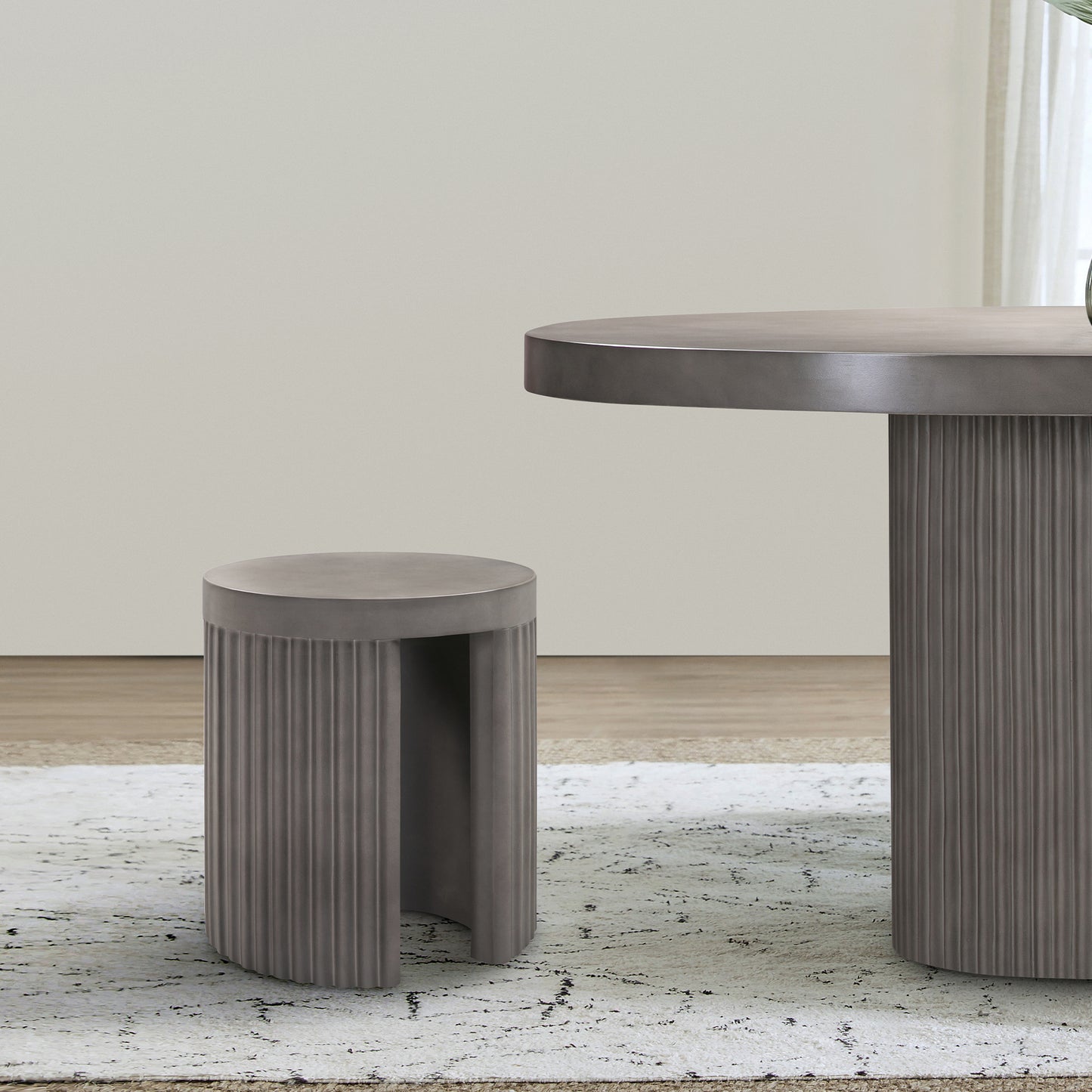 Wave Round Indoor or Outdoor Accent Stool End Table in Grey Concrete By Armen Living | End Tables | Modishstore