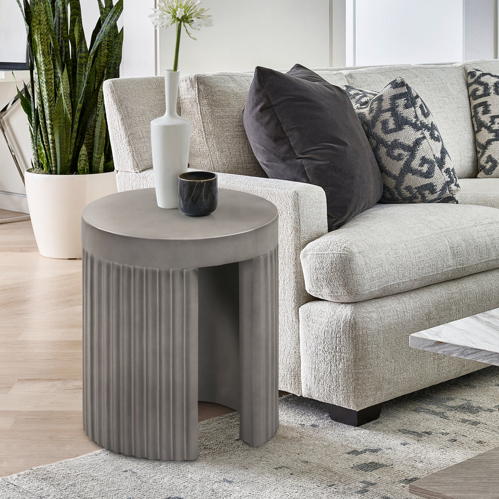 Wave Round Indoor or Outdoor Accent Stool End Table in Grey Concrete By Armen Living | End Tables | Modishstore - 3