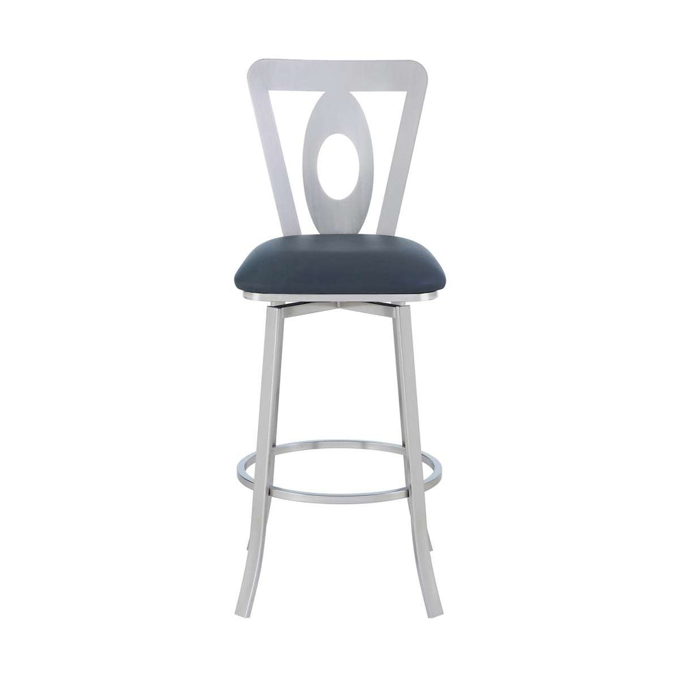 Lola Contemporary 30" Bar Height Barstool in Brushed Stainless Steel Finish and Gray Faux Leather By Armen Living | Bar Stools | Modishstore - 3