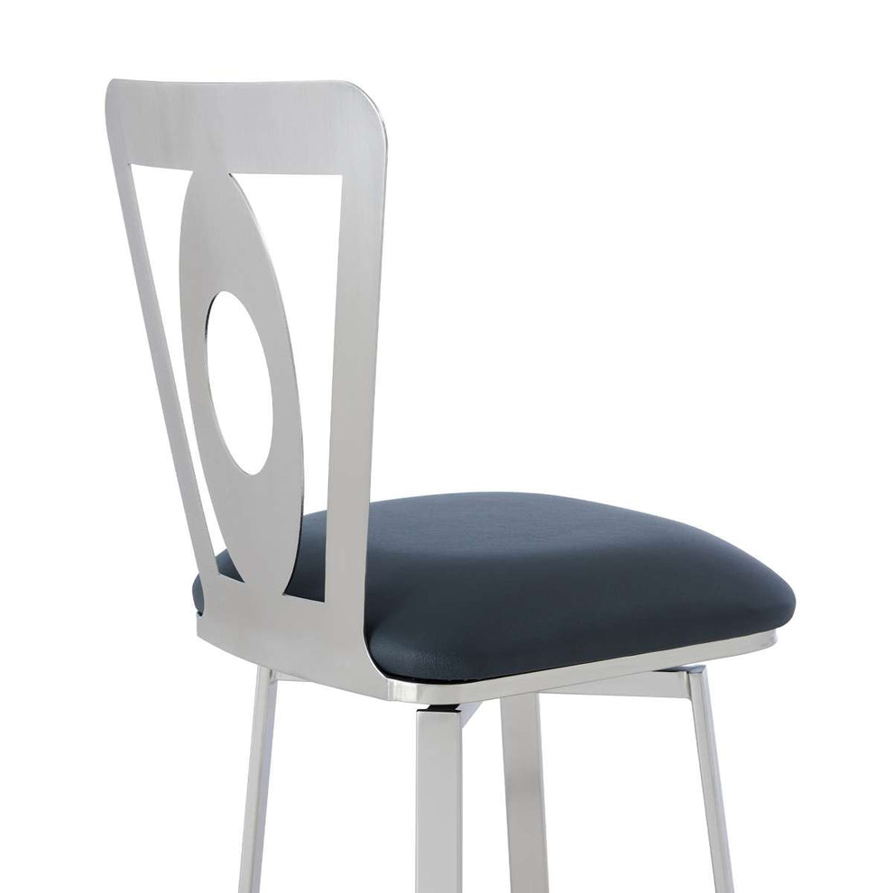 Lola Contemporary 30" Bar Height Barstool in Brushed Stainless Steel Finish and Gray Faux Leather By Armen Living | Bar Stools | Modishstore - 5