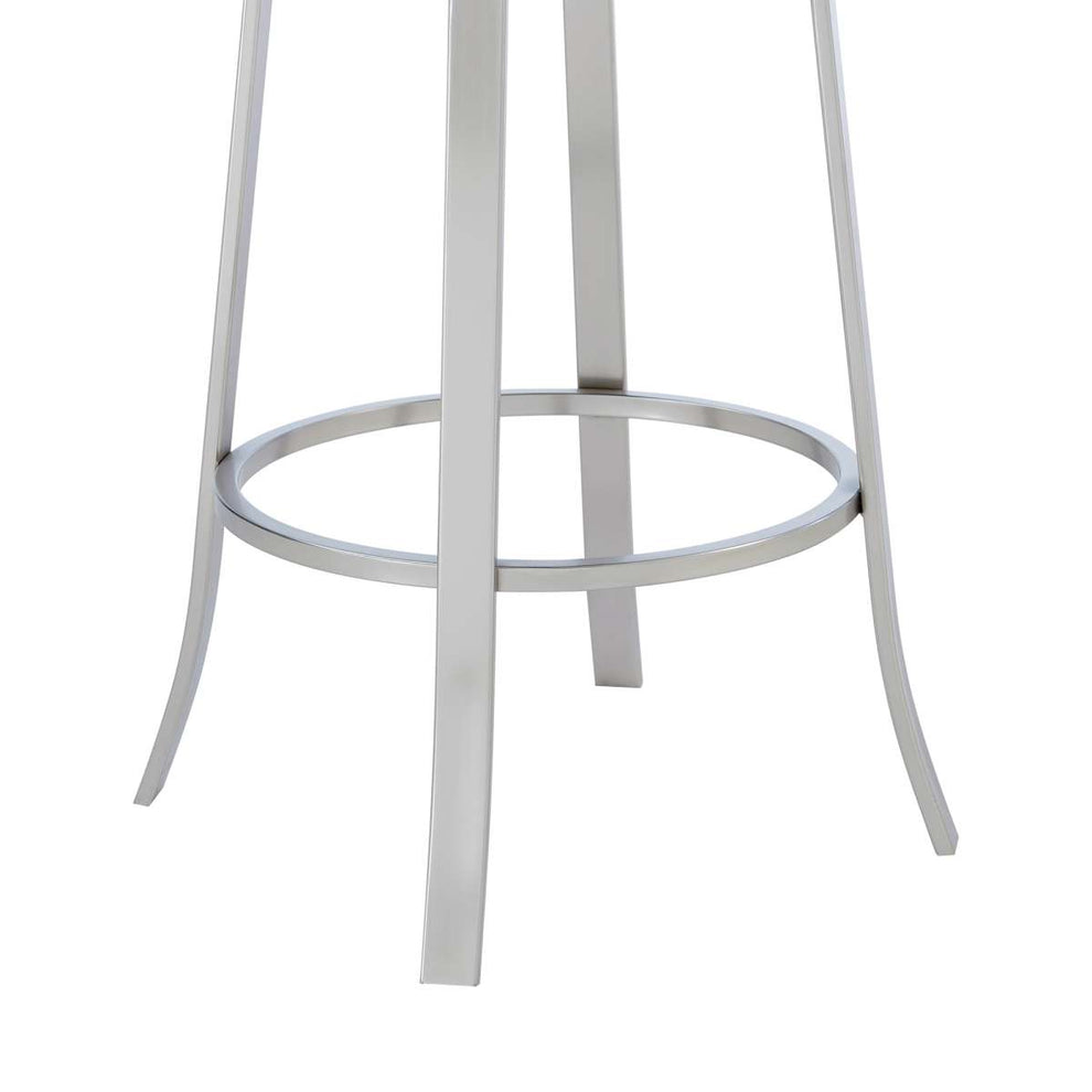 Lola Contemporary 30" Bar Height Barstool in Brushed Stainless Steel Finish and Gray Faux Leather By Armen Living | Bar Stools | Modishstore - 6