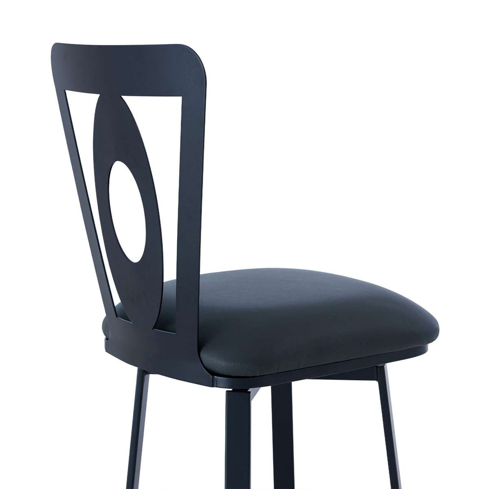 Lola Contemporary 26" Counter Height Barstool in Matte Black Finish and Gray Faux Leather By Armen Living | Bar Stools |  Modishstore  - 6