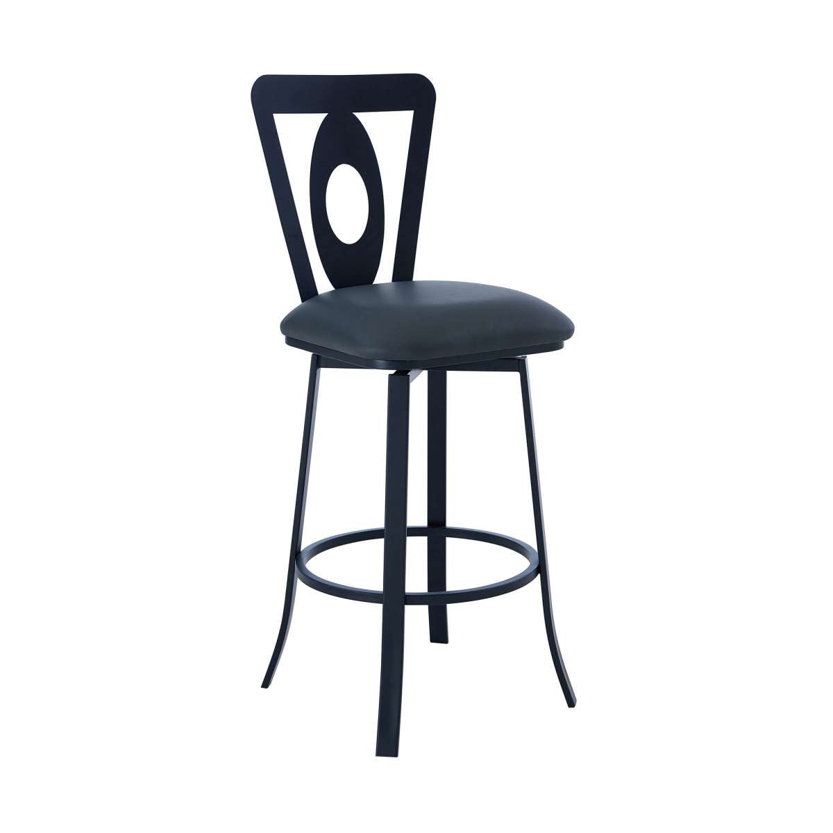 Lola Contemporary 26" Counter Height Barstool in Matte Black Finish and Gray Faux Leather By Armen Living | Bar Stools |  Modishstore  - 2