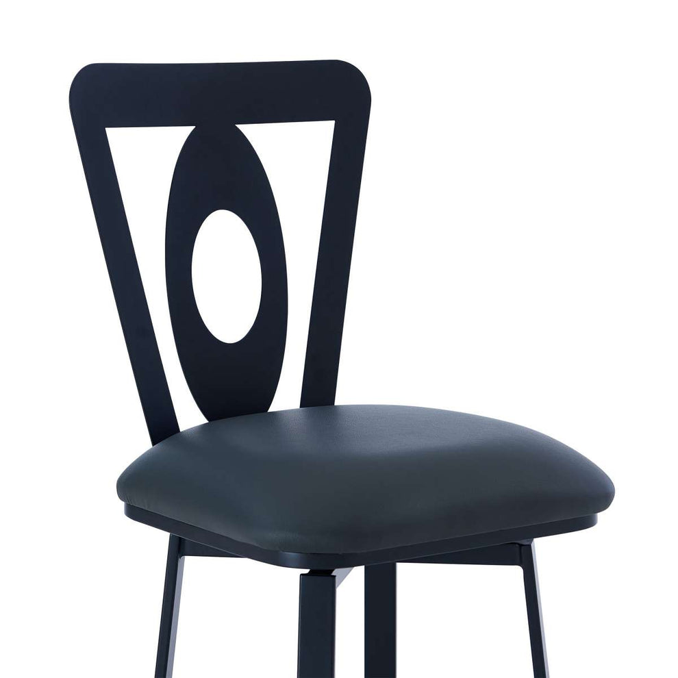 Lola Contemporary 30" Bar Height Barstool in Matte Black Finish and Gray Faux Leather By Armen Living | Bar Stools | Modishstore - 3