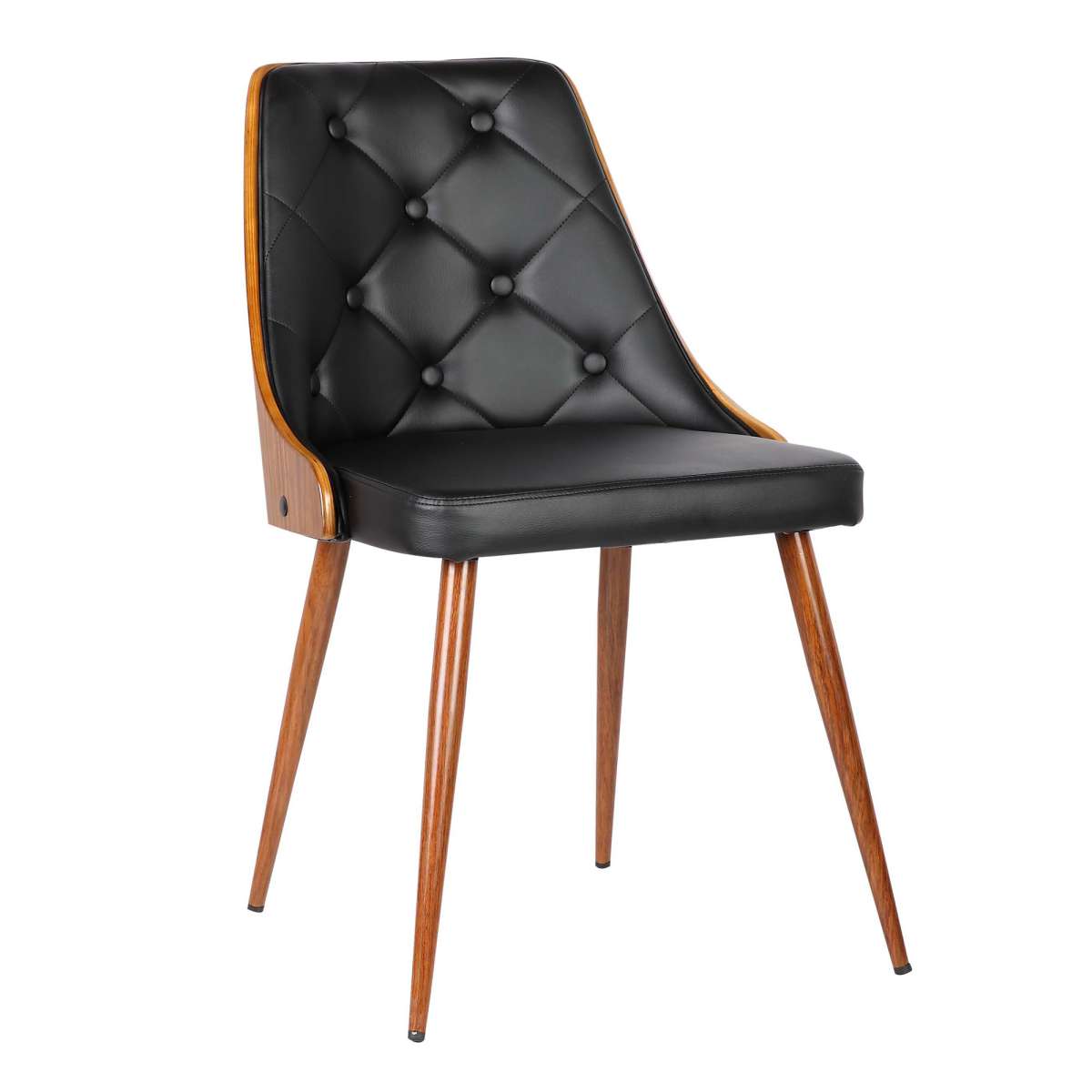 Lily Mid-Century Dining Chair in Walnut Finish and Black Faux Leather By Armen Living | Dining Chairs | Modishstore