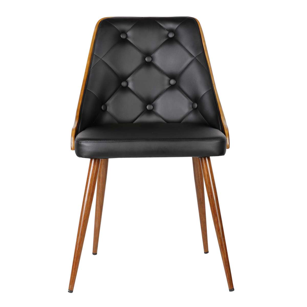 Lily Mid-Century Dining Chair in Walnut Finish and Black Faux Leather By Armen Living | Dining Chairs | Modishstore - 2
