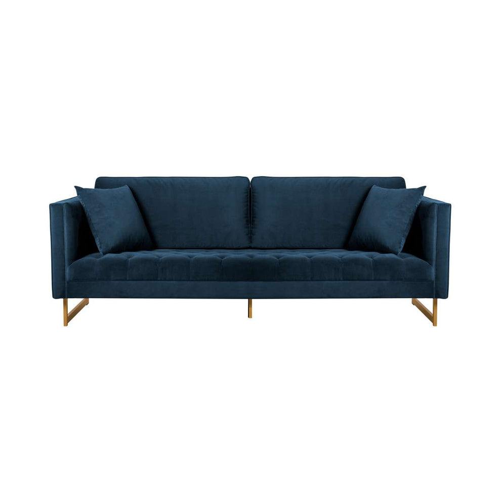 Lenox Blue Velvet Modern Sofa with Brass Legs By Armen Living | Sofas | Modishstore - 2