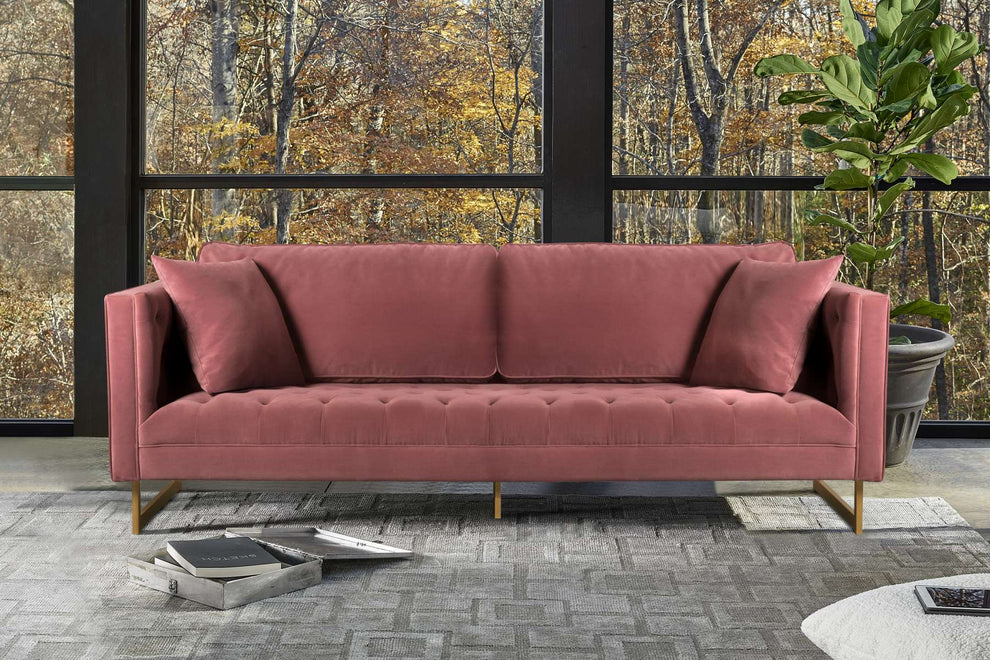 Lenox Blue Velvet Modern Sofa with Brass Legs By Armen Living | Sofas | Modishstore - 13