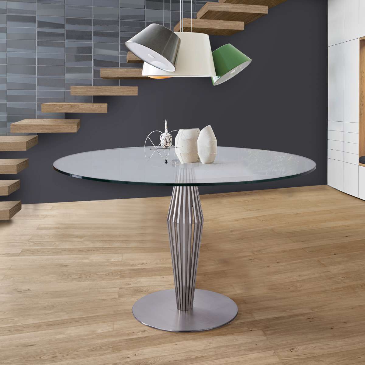 Lindsey Contemporary Dining Table in Brushed Stainless Steel Finish and Clear Glass top By Armen Living | Dining Tables | Modishstore