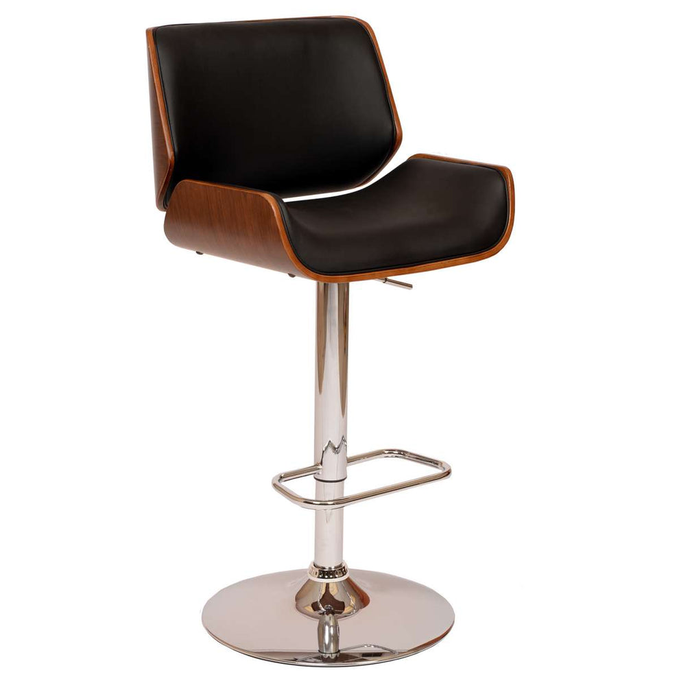 London Black Faux Leather Adjustable Height Swivel Walnut Wood and Chrome Bar Stool By Armen Living | Bar Stools | Modishstore - 2