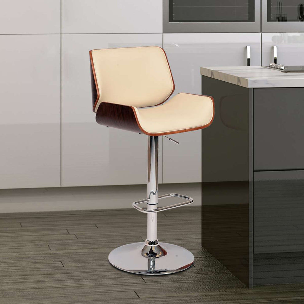 London Black Faux Leather Adjustable Height Swivel Walnut Wood and Chrome Bar Stool By Armen Living | Bar Stools | Modishstore - 4