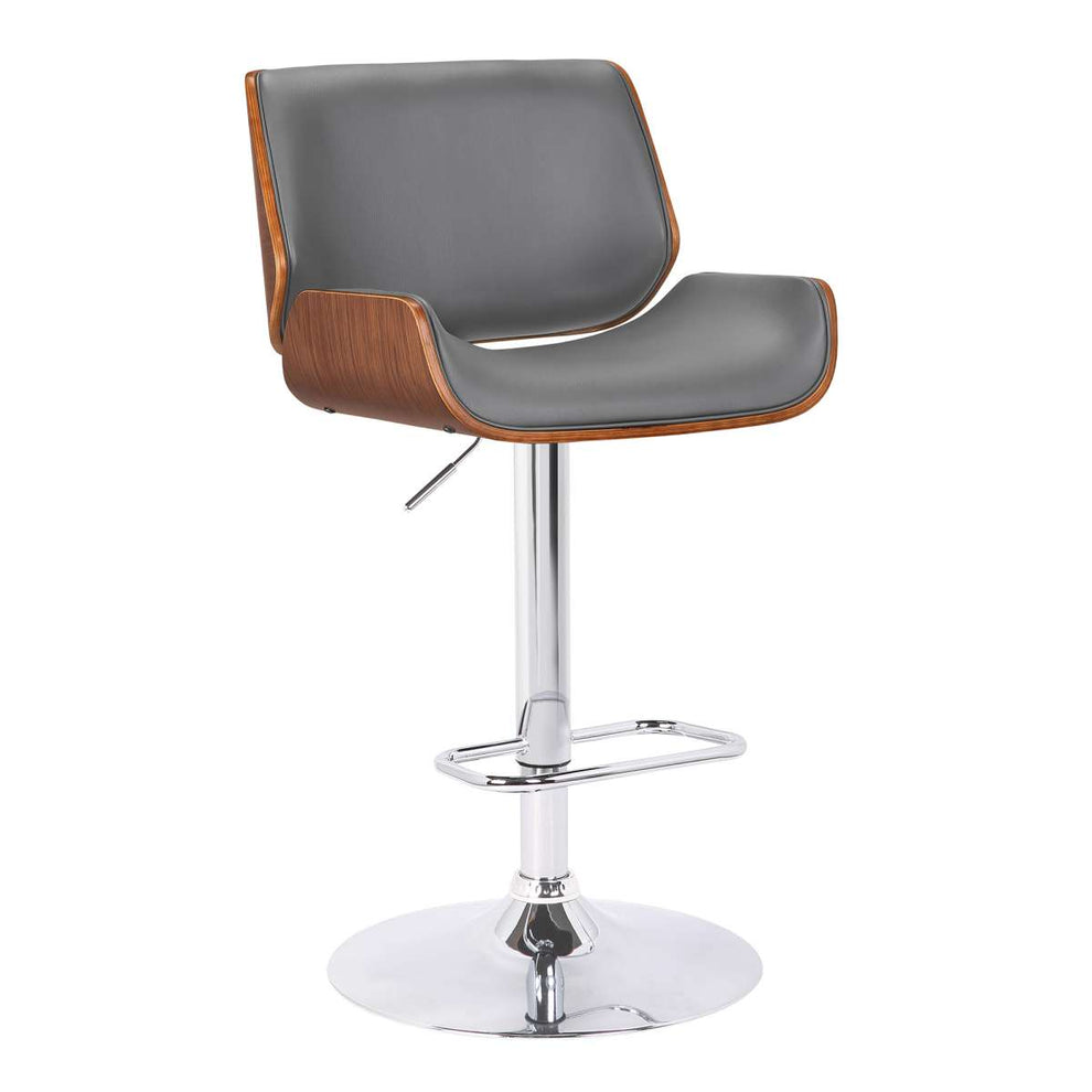 London Black Faux Leather Adjustable Height Swivel Walnut Wood and Chrome Bar Stool By Armen Living | Bar Stools | Modishstore - 8