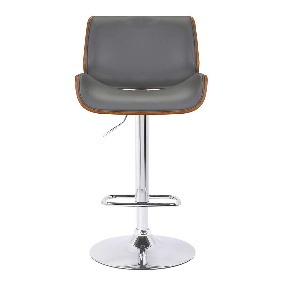 London Black Faux Leather Adjustable Height Swivel Walnut Wood and Chrome Bar Stool By Armen Living | Bar Stools | Modishstore - 9