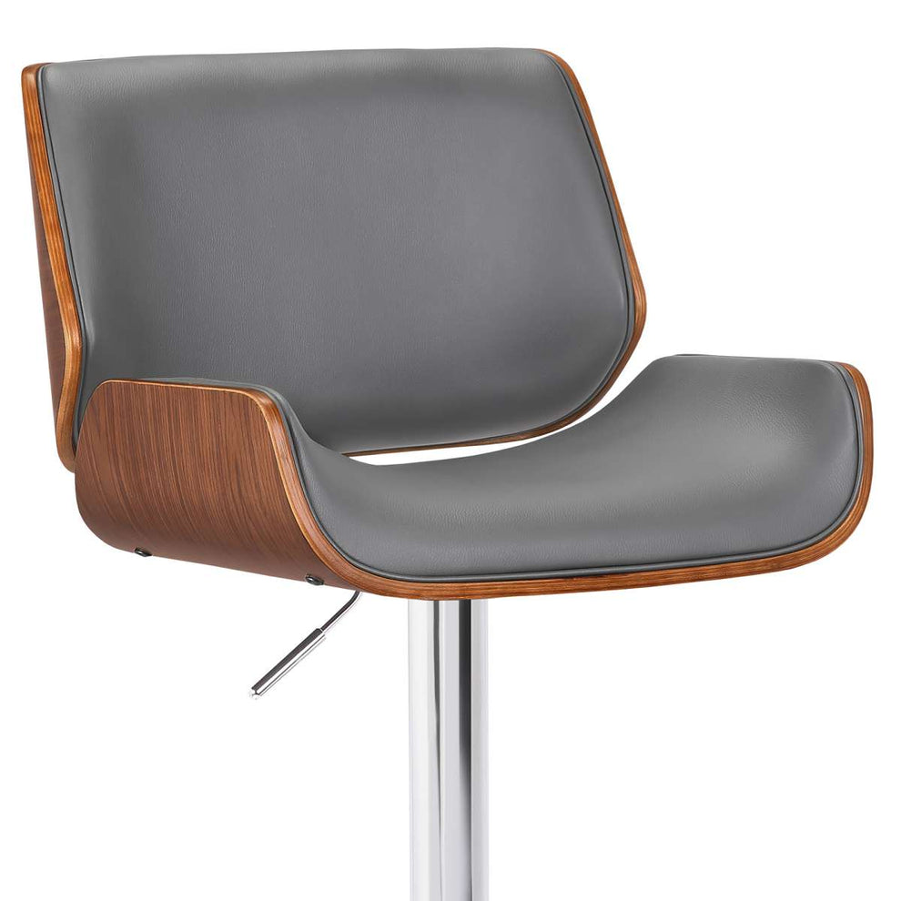 London Black Faux Leather Adjustable Height Swivel Walnut Wood and Chrome Bar Stool By Armen Living | Bar Stools | Modishstore - 10