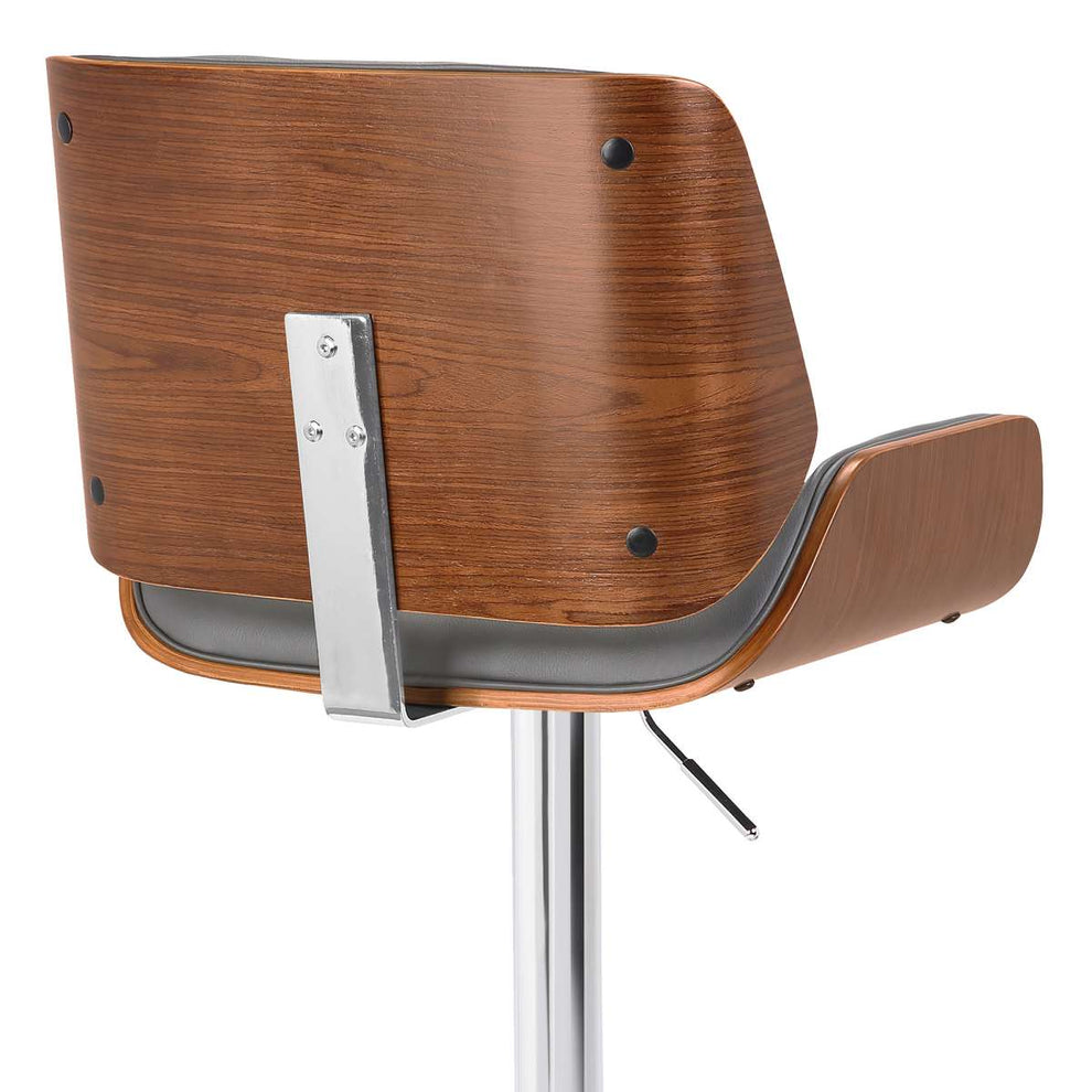 London Black Faux Leather Adjustable Height Swivel Walnut Wood and Chrome Bar Stool By Armen Living | Bar Stools | Modishstore - 11