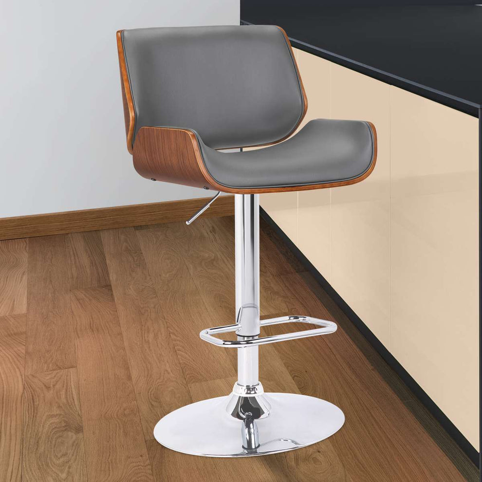 London Black Faux Leather Adjustable Height Swivel Walnut Wood and Chrome Bar Stool By Armen Living | Bar Stools | Modishstore - 7