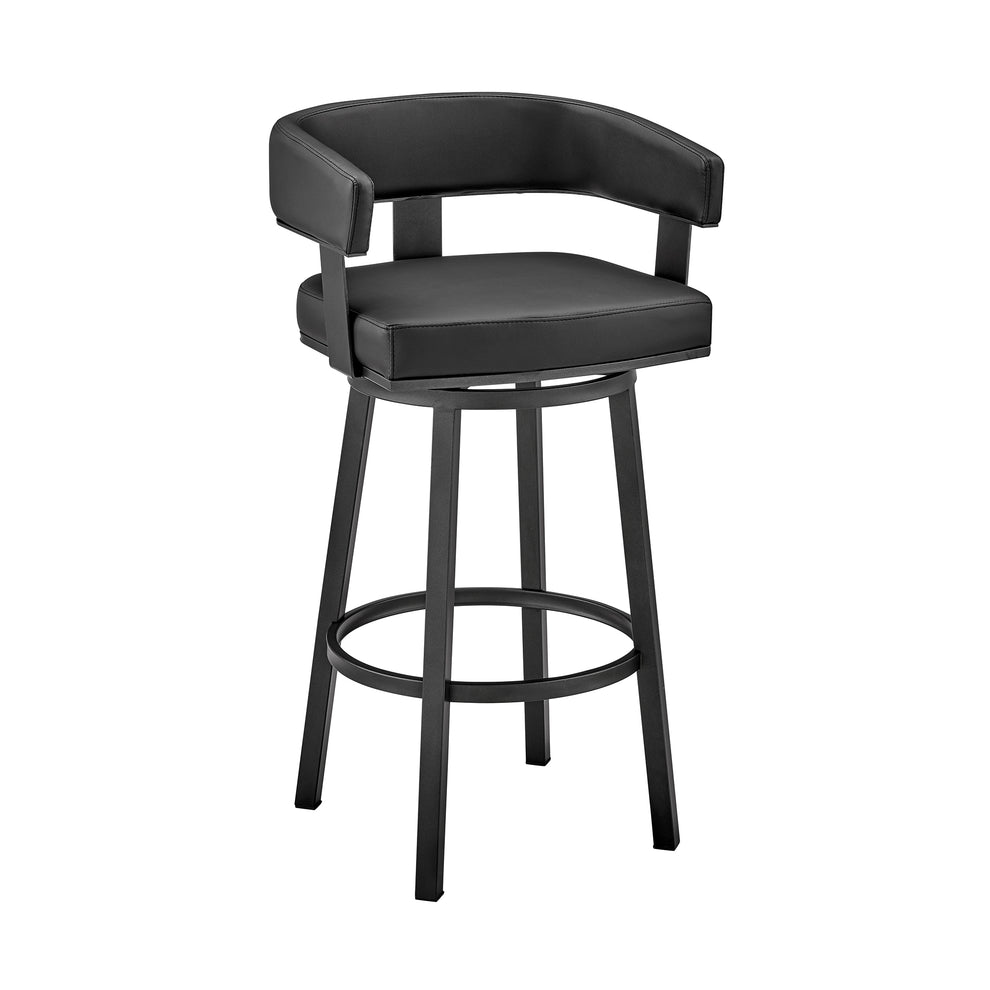 Lorin 30" Bar Height Swivel Bar Stool in Black Finish and Black Faux Leather By Armen Living | Bar Stools | Modishstore - 2