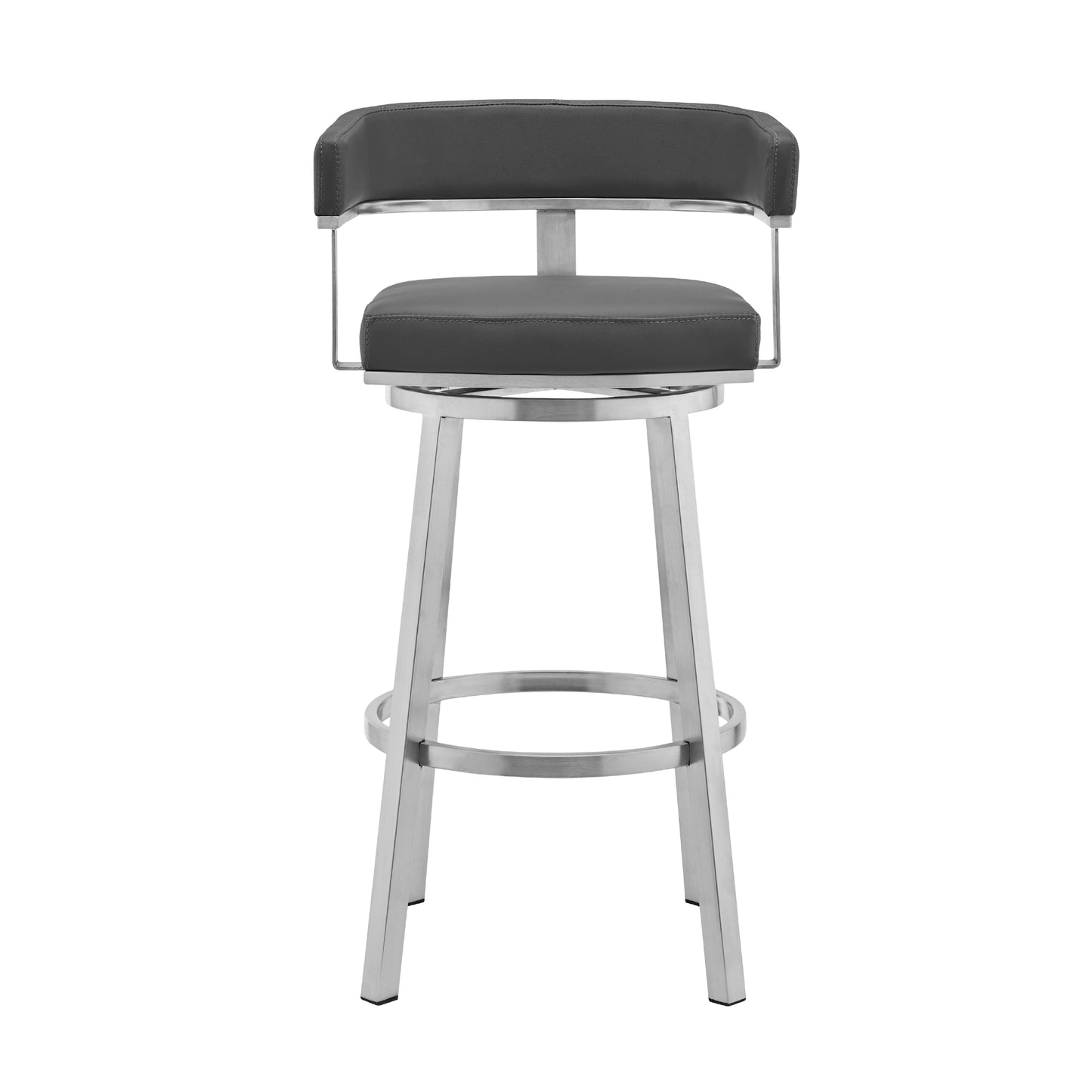 Lorin 26" Gray Faux Leather and Brushed Stainless Steel Swivel Bar Stool By Armen Living | Bar Stools | Modishstore - 3