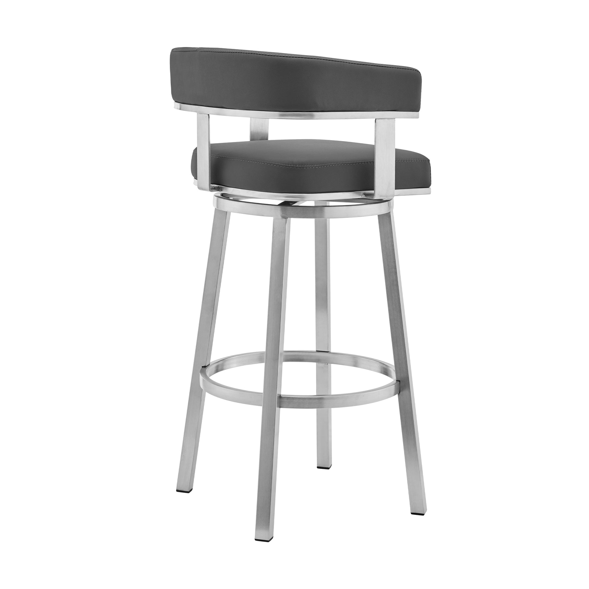 Lorin 26" Gray Faux Leather and Brushed Stainless Steel Swivel Bar Stool By Armen Living | Bar Stools | Modishstore - 4