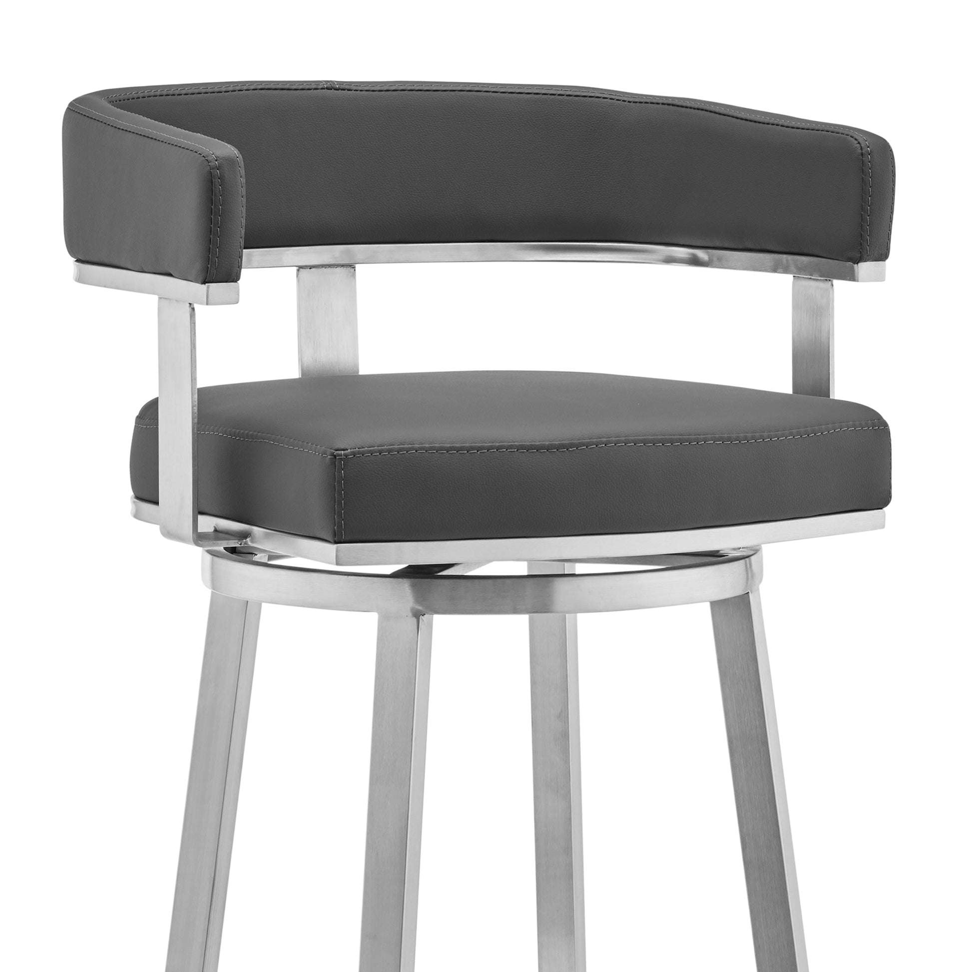 Lorin 30" Gray Faux Leather and Brushed Stainless Steel Swivel Bar Stool By Armen Living | Bar Stools | Modishstore - 5