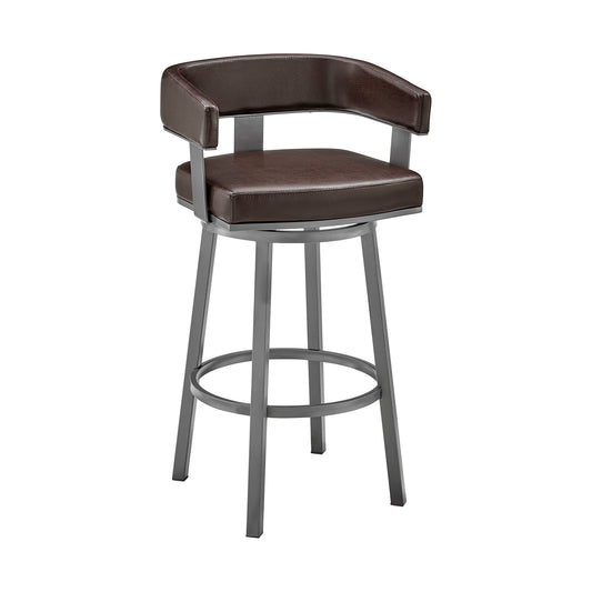 Lorin 30" Bar Height Swivel Bar Stool in Java Brown Finish and Chocolate Faux Leather By Armen Living | Bar Stools | Modishstore - 2