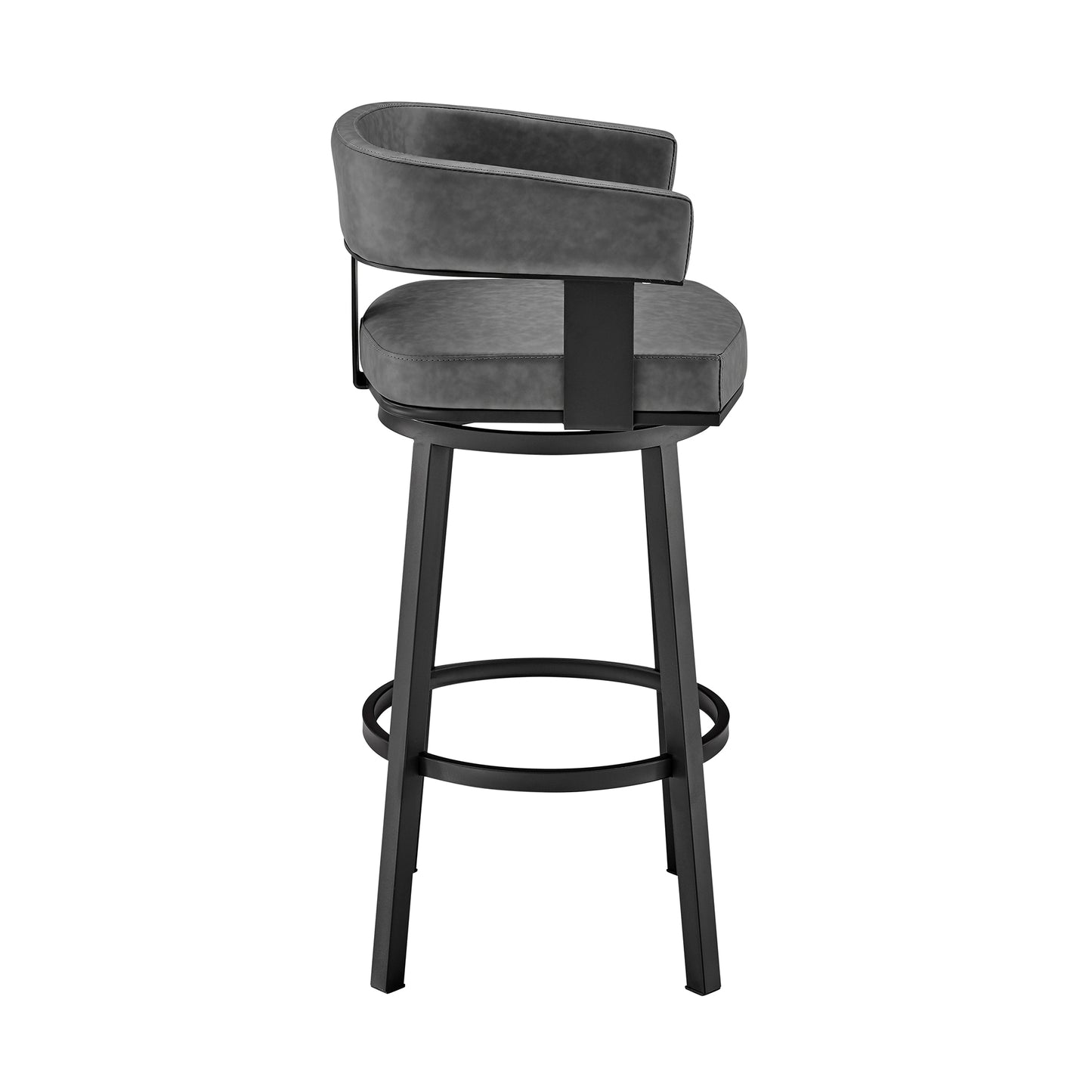 Lorin 30" Bar Height Swivel Bar Stool in Black Finish and Gray Faux Leather By Armen Living | Bar Stools | Modishstore - 4
