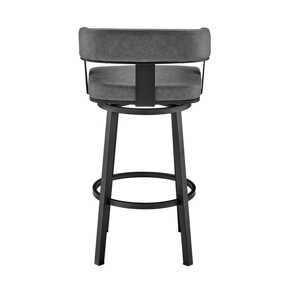 Lorin 30" Bar Height Swivel Bar Stool in Black Finish and Gray Faux Leather By Armen Living | Bar Stools | Modishstore - 6