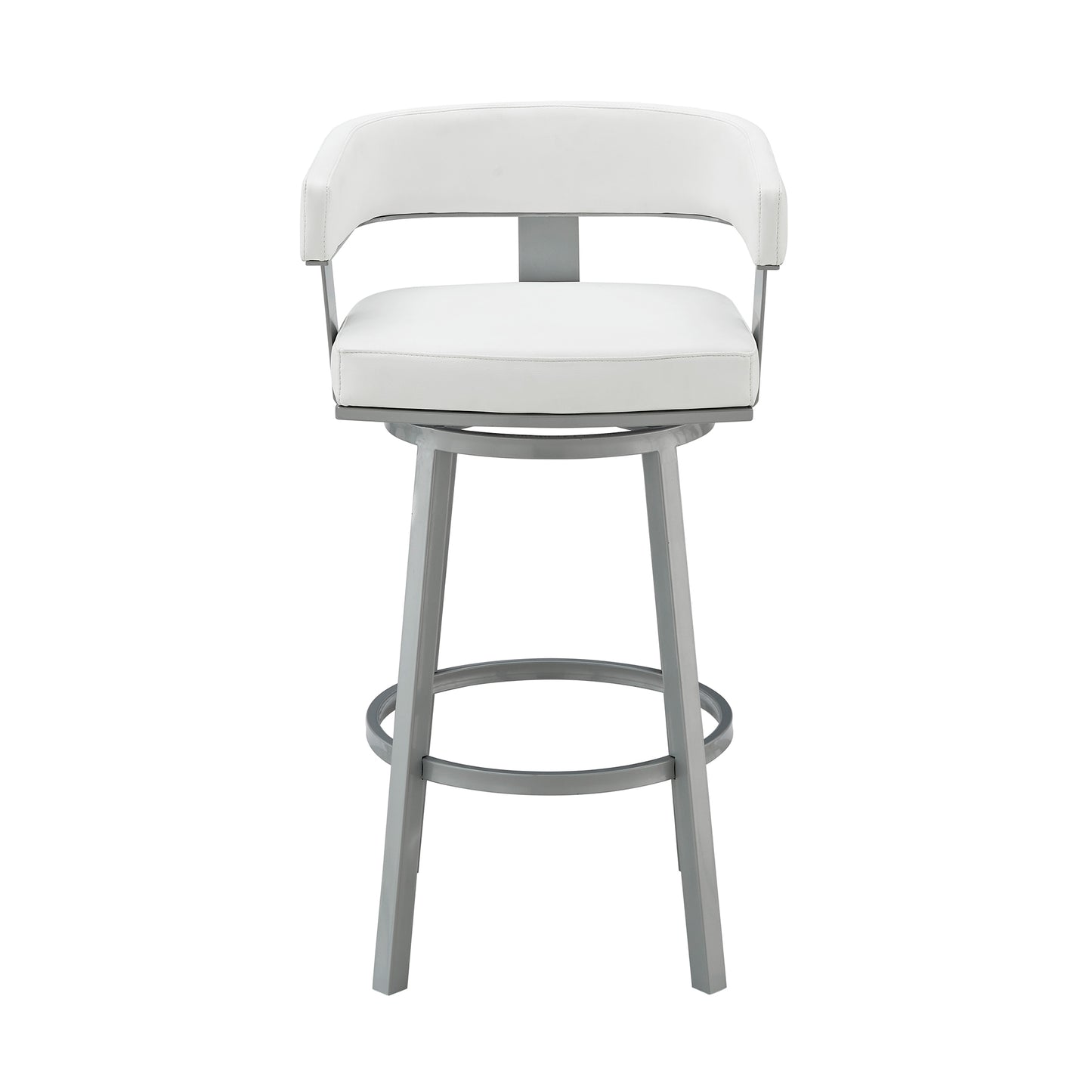 Lorin 30" Bar Height Swivel Bar Stool in Silver Finish with White Faux Leather By Armen Living | Bar Stools | Modishstore - 3