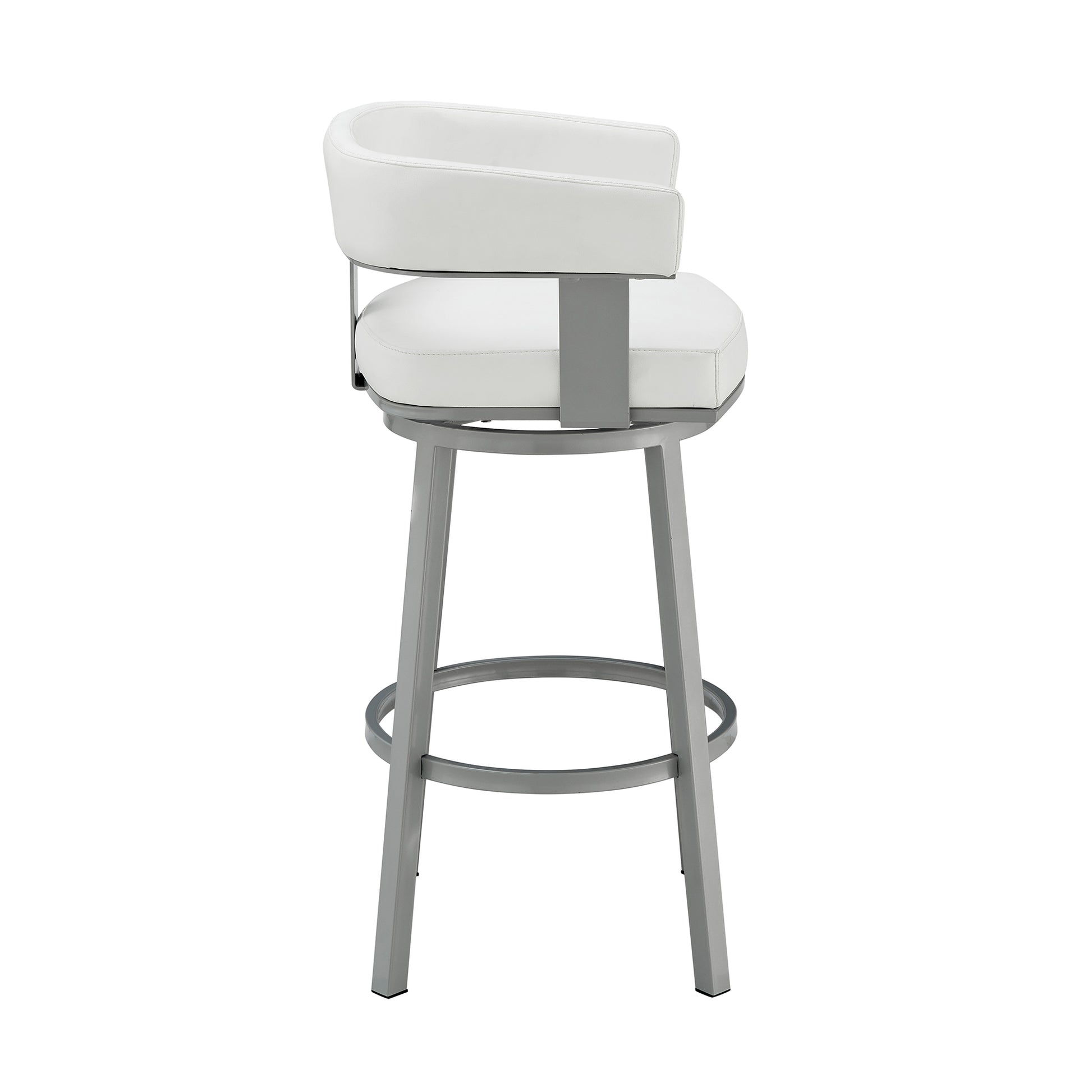 Lorin 30" Bar Height Swivel Bar Stool in Silver Finish with White Faux Leather By Armen Living | Bar Stools | Modishstore - 4