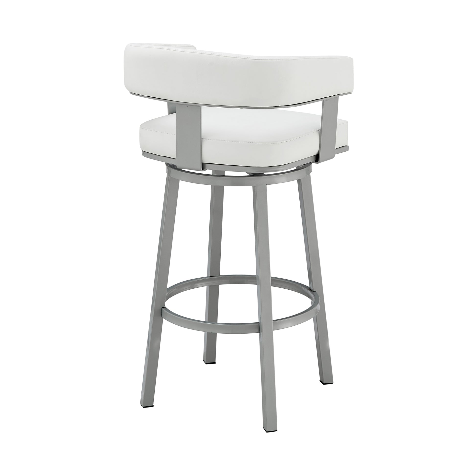 Lorin 30" Bar Height Swivel Bar Stool in Silver Finish with White Faux Leather By Armen Living | Bar Stools | Modishstore - 5