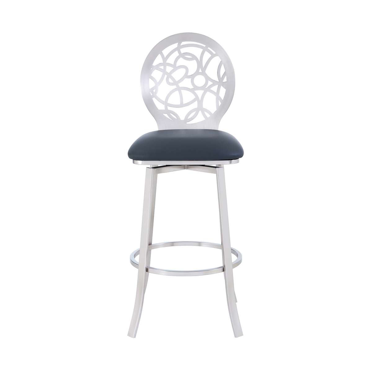 Lotus Contemporary 30" Bar Height Barstool in Brushed Stainless Steel Finish and Gray Faux Leather By Armen Living | Bar Stools | Modishstore - 3