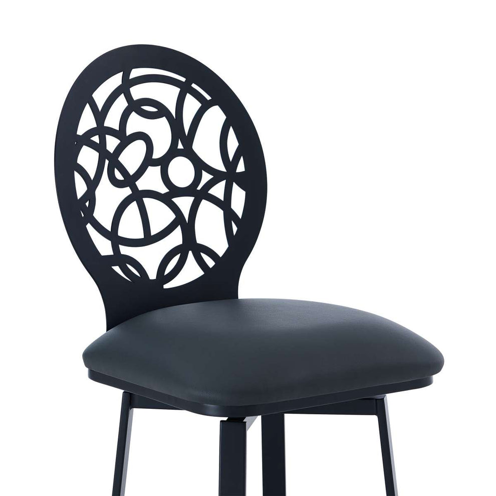 Lotus Contemporary 26" Counter Height Barstool in Matte Black Finish and Gray Faux Leather By Armen Living | Bar Stools |  Modishstore  - 5