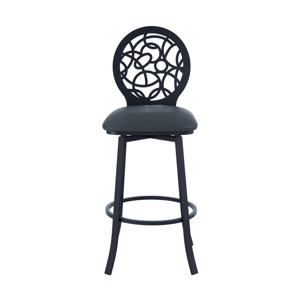 Lotus Contemporary 30" Bar Height Barstool in Matte Black Finish and Gray Faux Leather By Armen Living | Bar Stools | Modishstore - 3