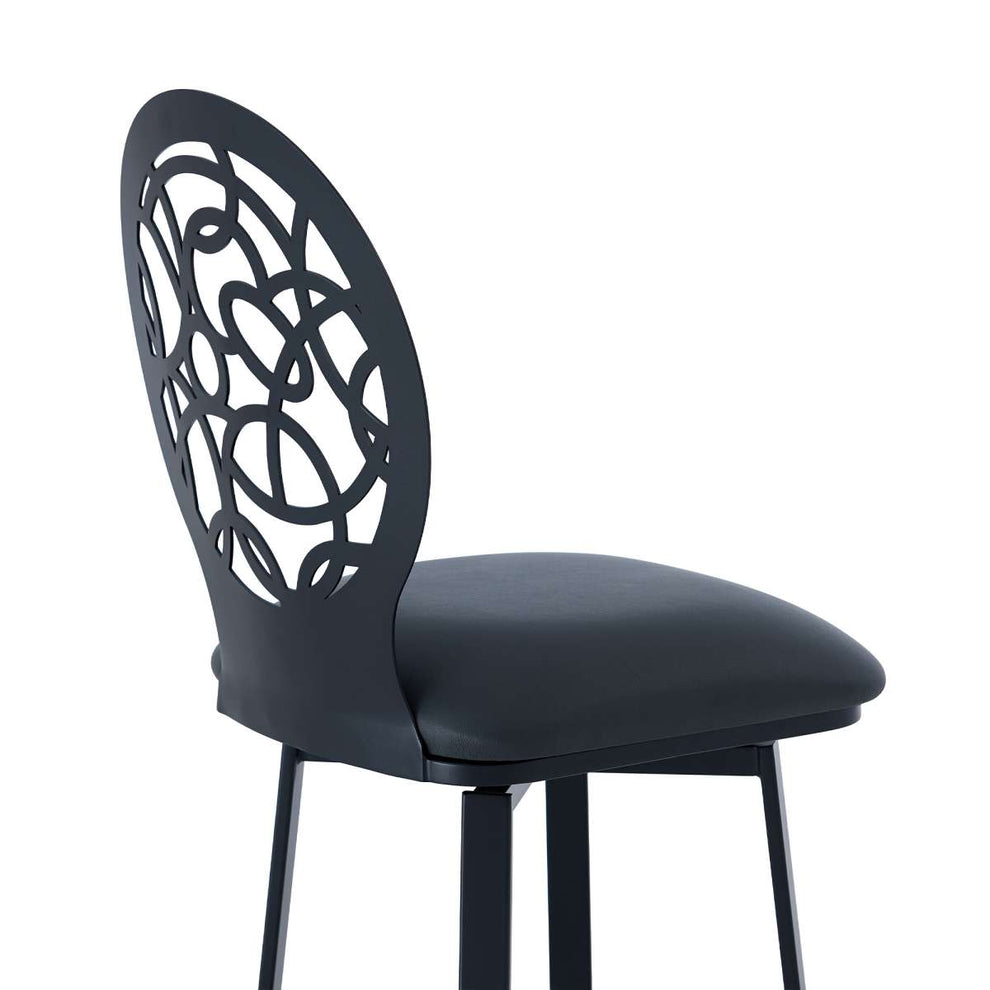 Lotus Contemporary 30" Bar Height Barstool in Matte Black Finish and Gray Faux Leather By Armen Living | Bar Stools | Modishstore - 5