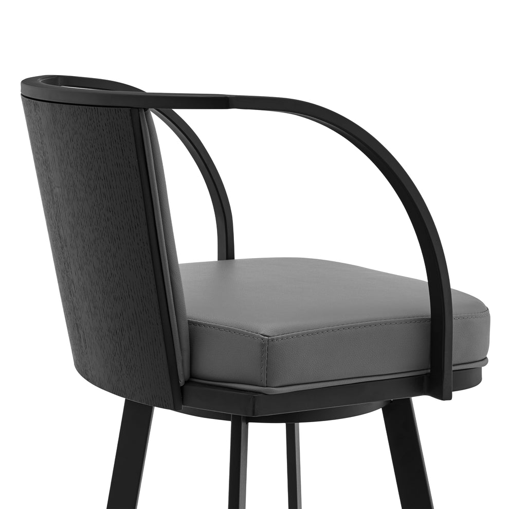 Livingston 30" Gray Faux Leather and Black Metal Swivel Bar Stool By Armen Living | Bar Stools | Modishstore - 6