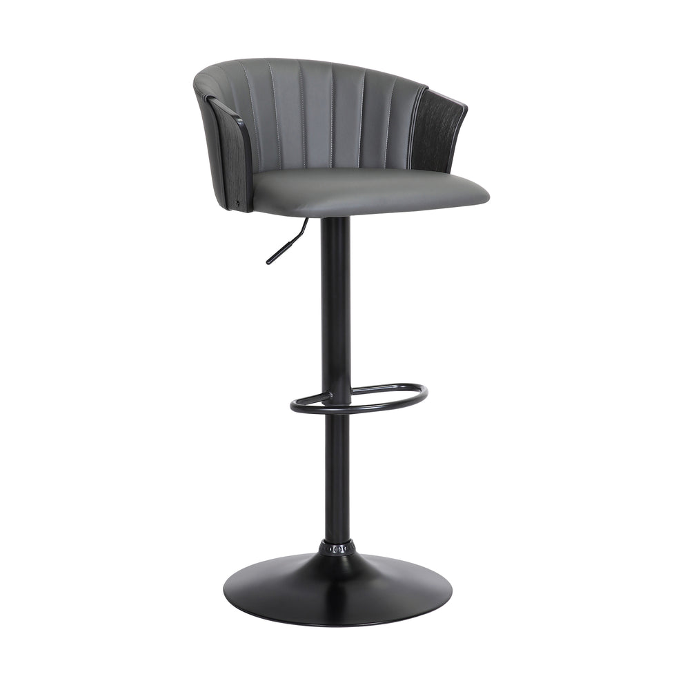 Lydia Adjustable Black Wood Bar Stool in Grey Faux Leather with Black Metal By Armen Living | Bar Stools | Modishstore - 2
