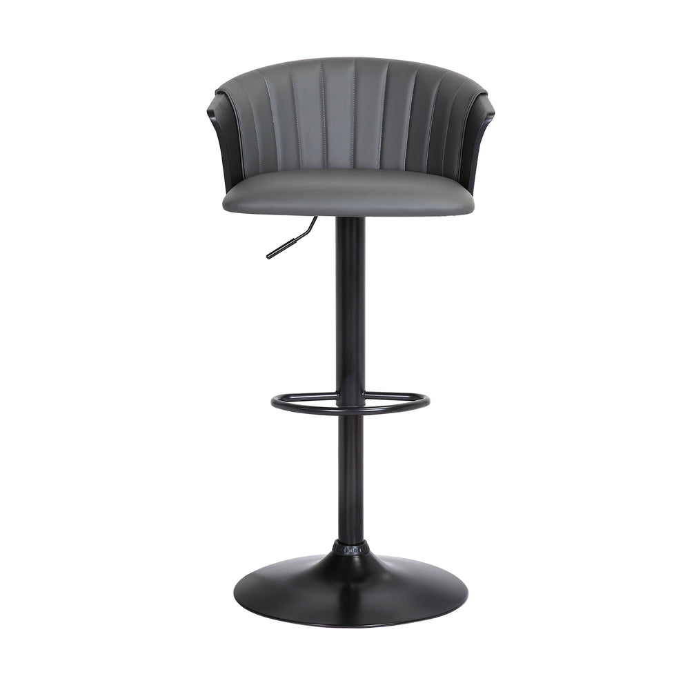 Lydia Adjustable Black Wood Bar Stool in Grey Faux Leather with Black Metal By Armen Living | Bar Stools | Modishstore - 3