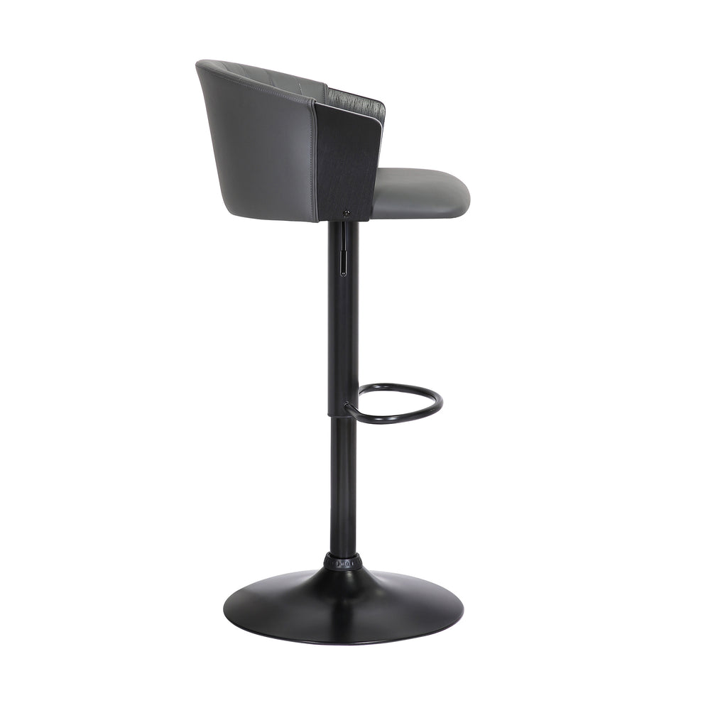 Lydia Adjustable Black Wood Bar Stool in Grey Faux Leather with Black Metal By Armen Living | Bar Stools | Modishstore - 4