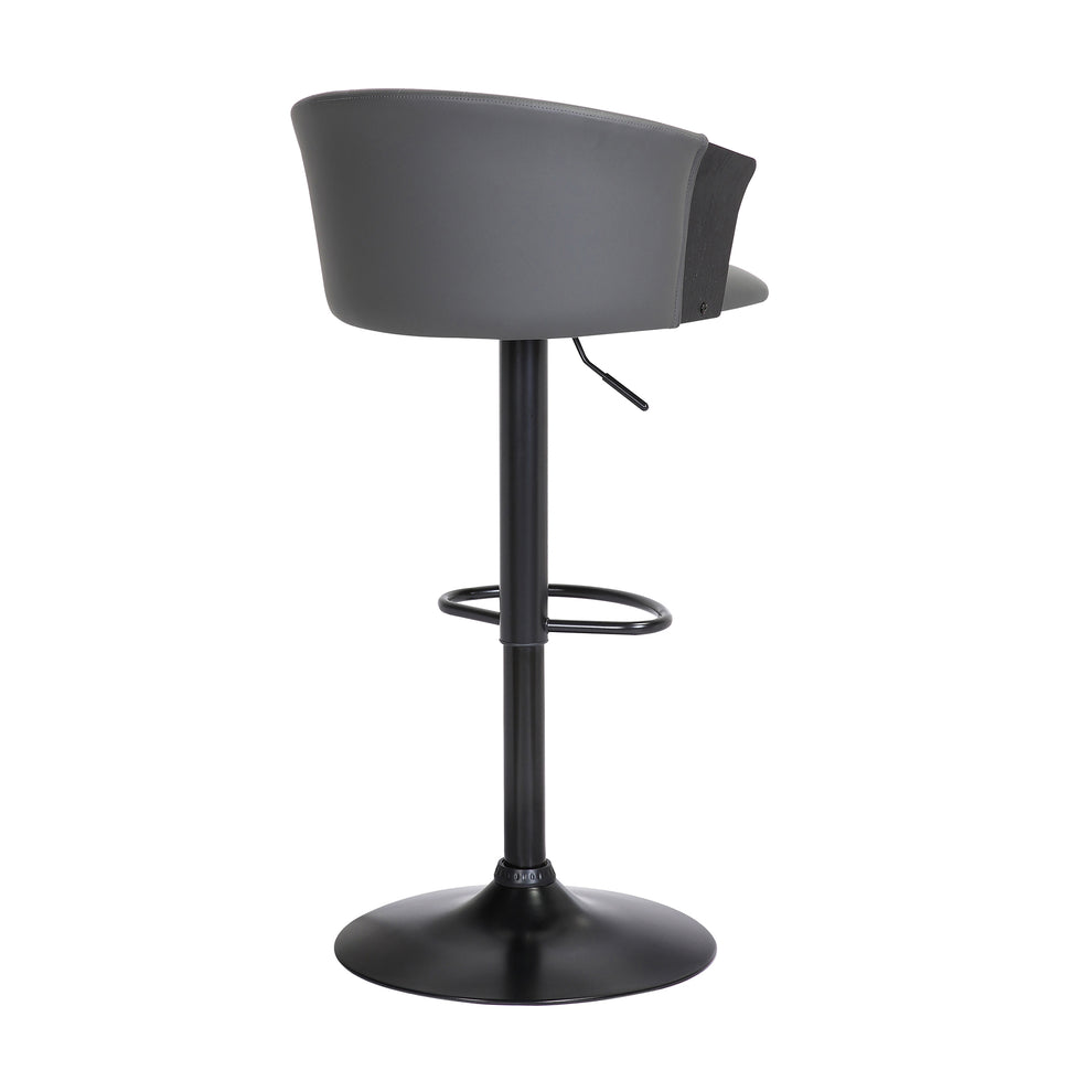 Lydia Adjustable Black Wood Bar Stool in Grey Faux Leather with Black Metal By Armen Living | Bar Stools | Modishstore - 5