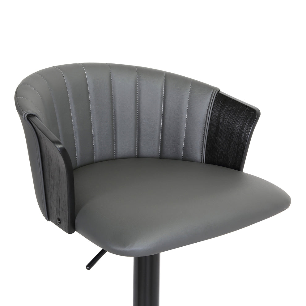 Lydia Adjustable Black Wood Bar Stool in Grey Faux Leather with Black Metal By Armen Living | Bar Stools | Modishstore - 7