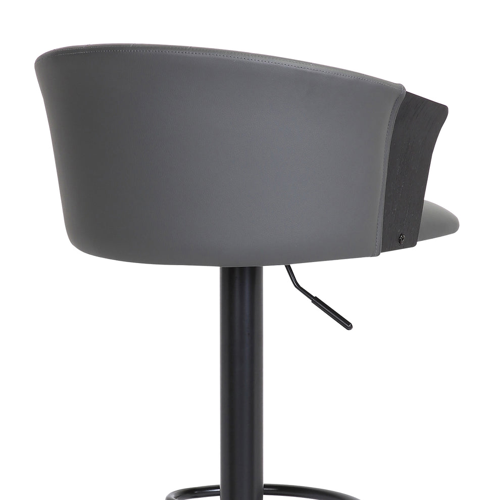 Lydia Adjustable Black Wood Bar Stool in Grey Faux Leather with Black Metal By Armen Living | Bar Stools | Modishstore - 10